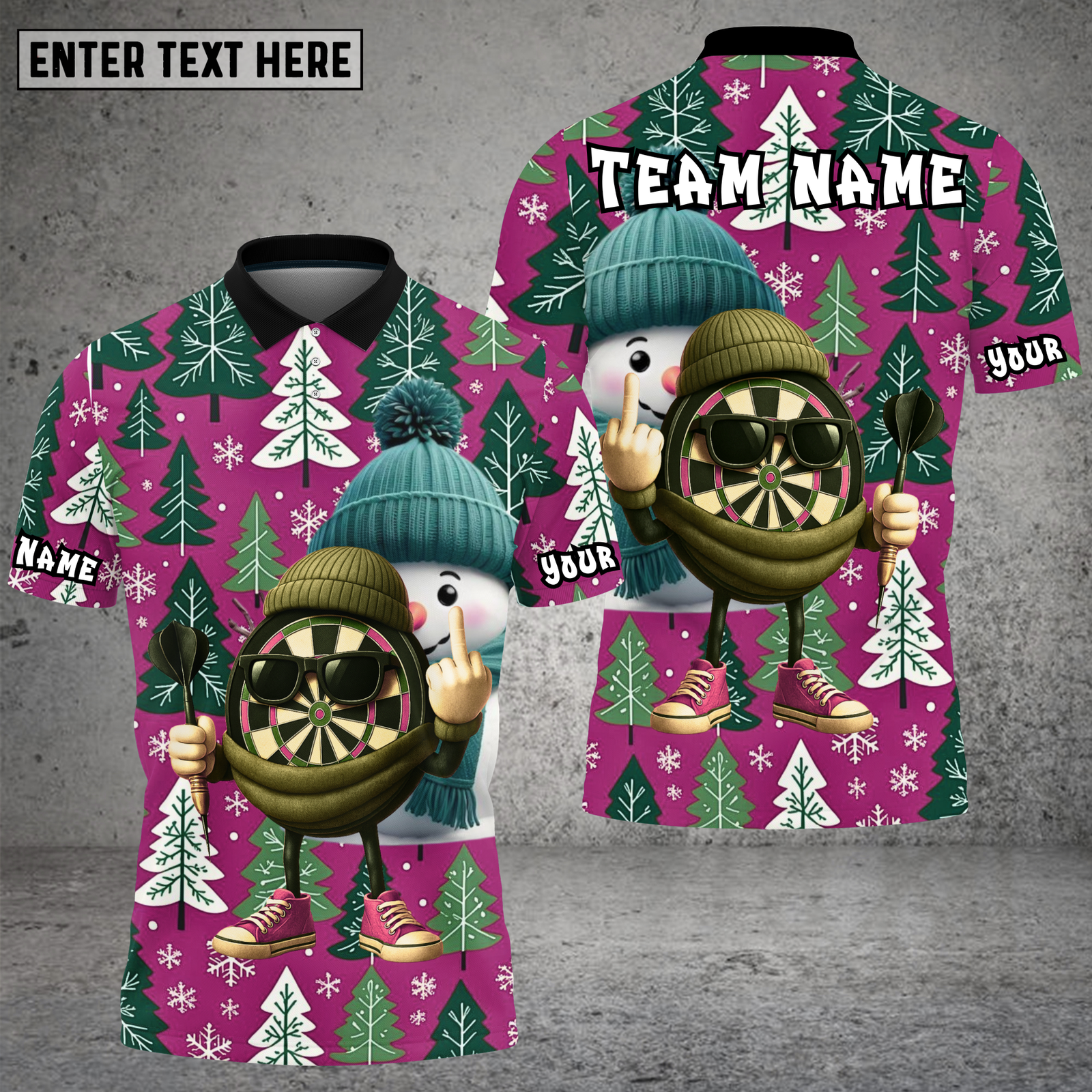 Blisscorners Christmas Tree Snowman Dartboard Festive Multioptions Personalized Name, Team Name Unisex 3D Shirt (4 Colors)