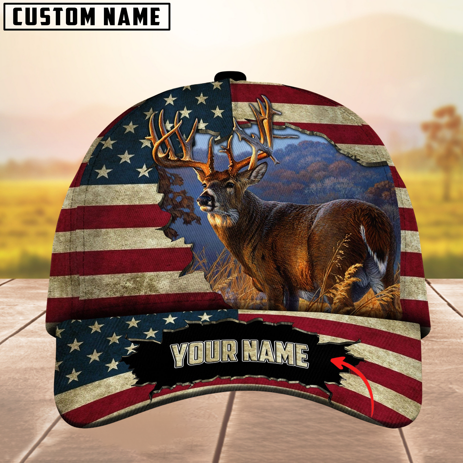 Blisscorners Premium Unique Collab Deer Hunting Camouflage Pattern Multicolor Personalized Name 3D Cap