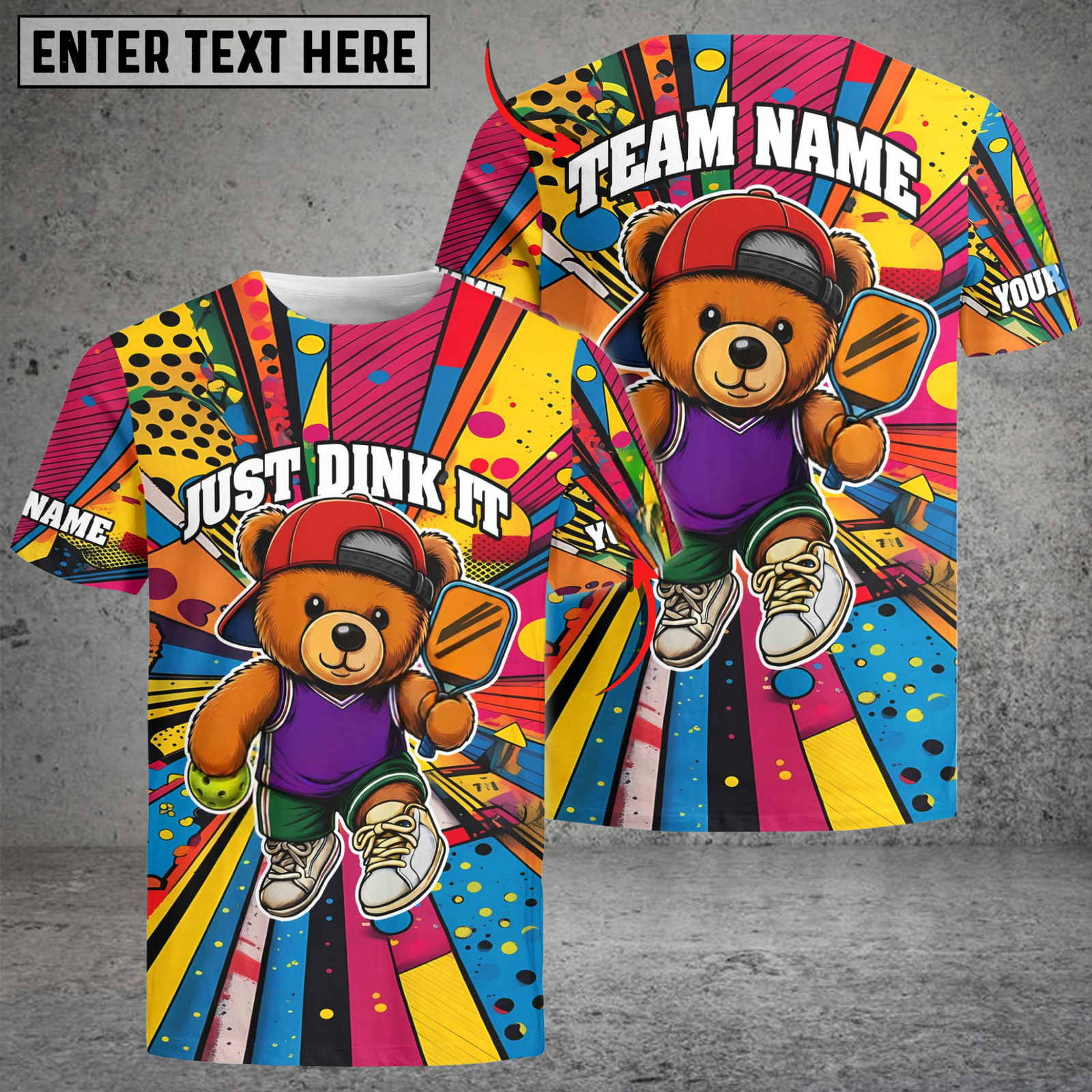 Blisscorners Personalized Just Dink It Bear Pickleball Name & Team Name 3D Shirts (4 Colors)