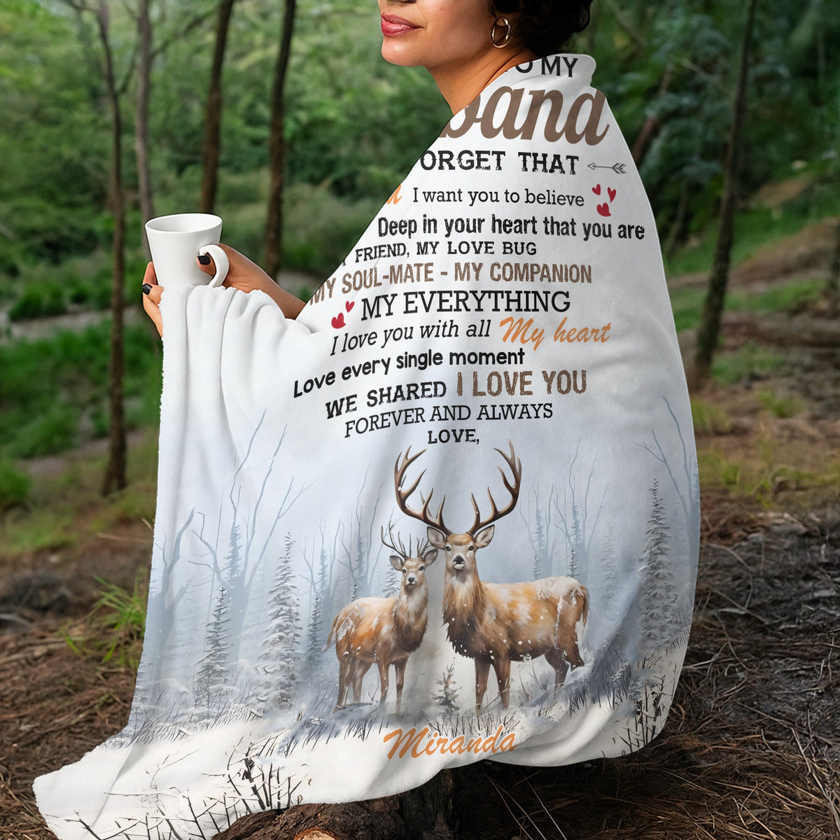 Blisscorners Personalized To My Husband Hunting Deer Fleece Blanket - Custom Name Gift for Husband, Anniversary LM1611