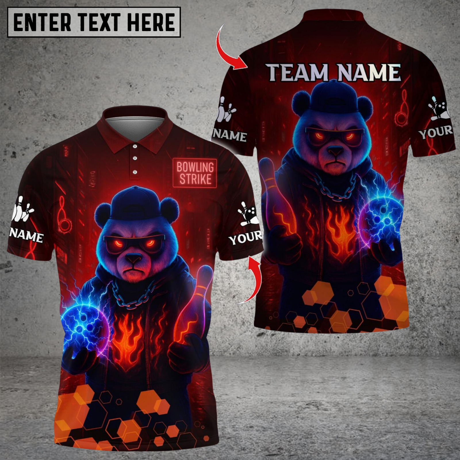 Blisscorners Bowling Bear Dark Flame Multicolor Customized Name, Team Name 3D Shirts