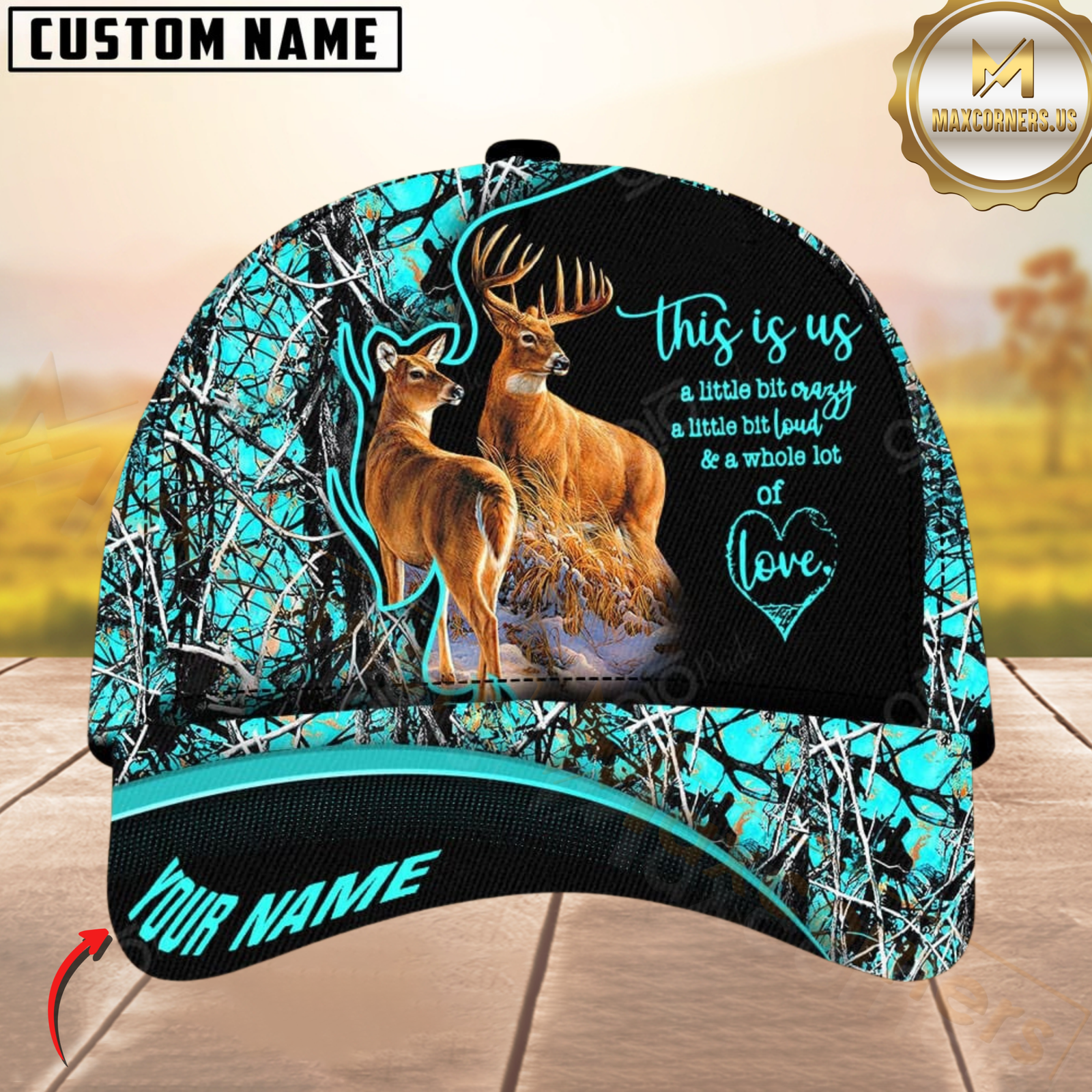 Blisscorners Hunting Deer Couple Camouflage Multicolor Personalized Name 3D Cap