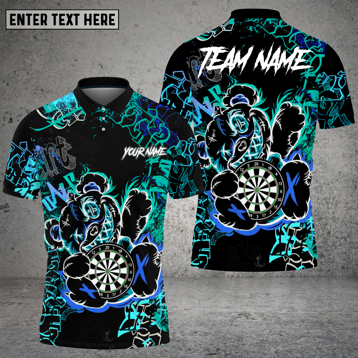 Blisscorners Graffiti Bear Dartboard Neon Splash Multioptions Personalized Name, Team Name Unisex 3D Shirt (4 Colors)