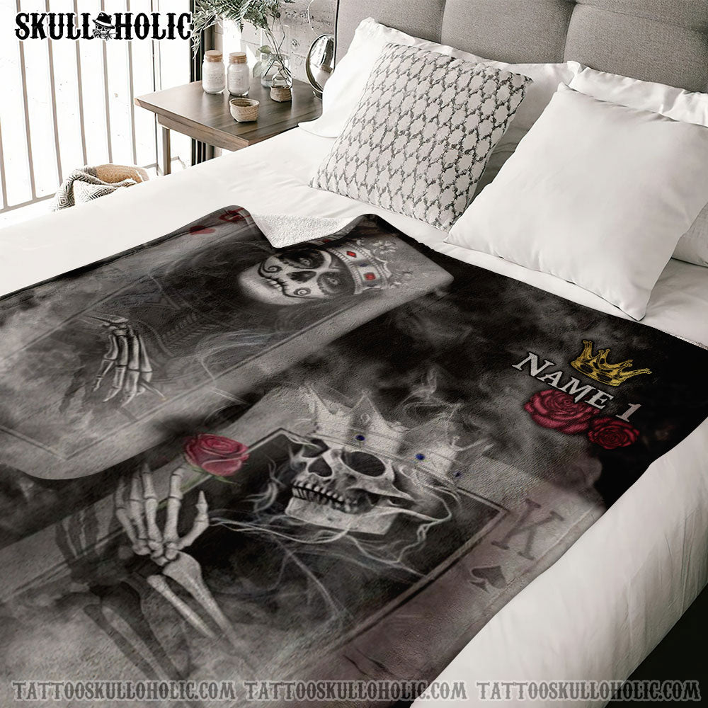 BLISSCORNERS PERSONALIZED KING QUEEN COUPLE WOVEN & FLEECE BLANKET