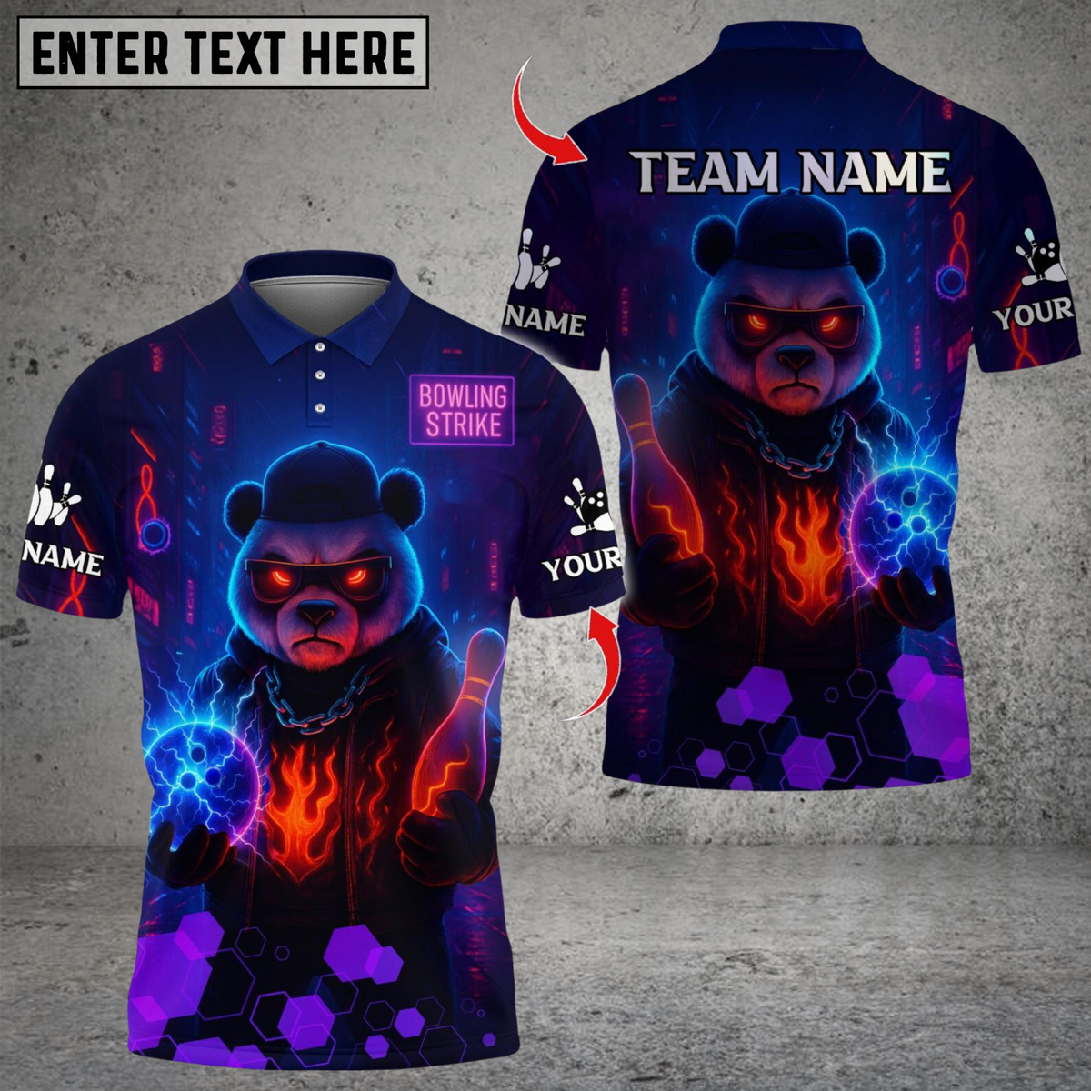 Blisscorners Bowling Bear Dark Flame Multicolor Customized Name, Team Name 3D Shirts