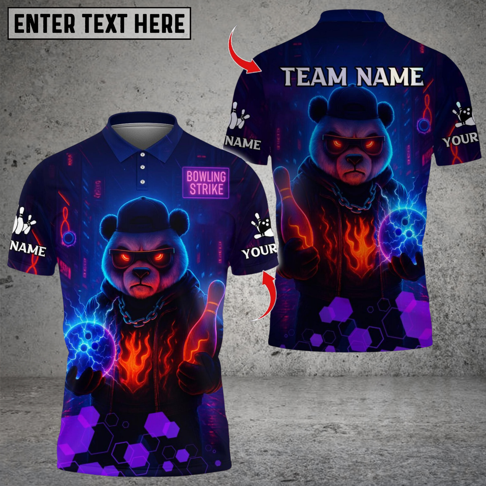 Blisscorners Bowling Bear Dark Flame Multicolor Customized Name, Team Name 3D Shirts
