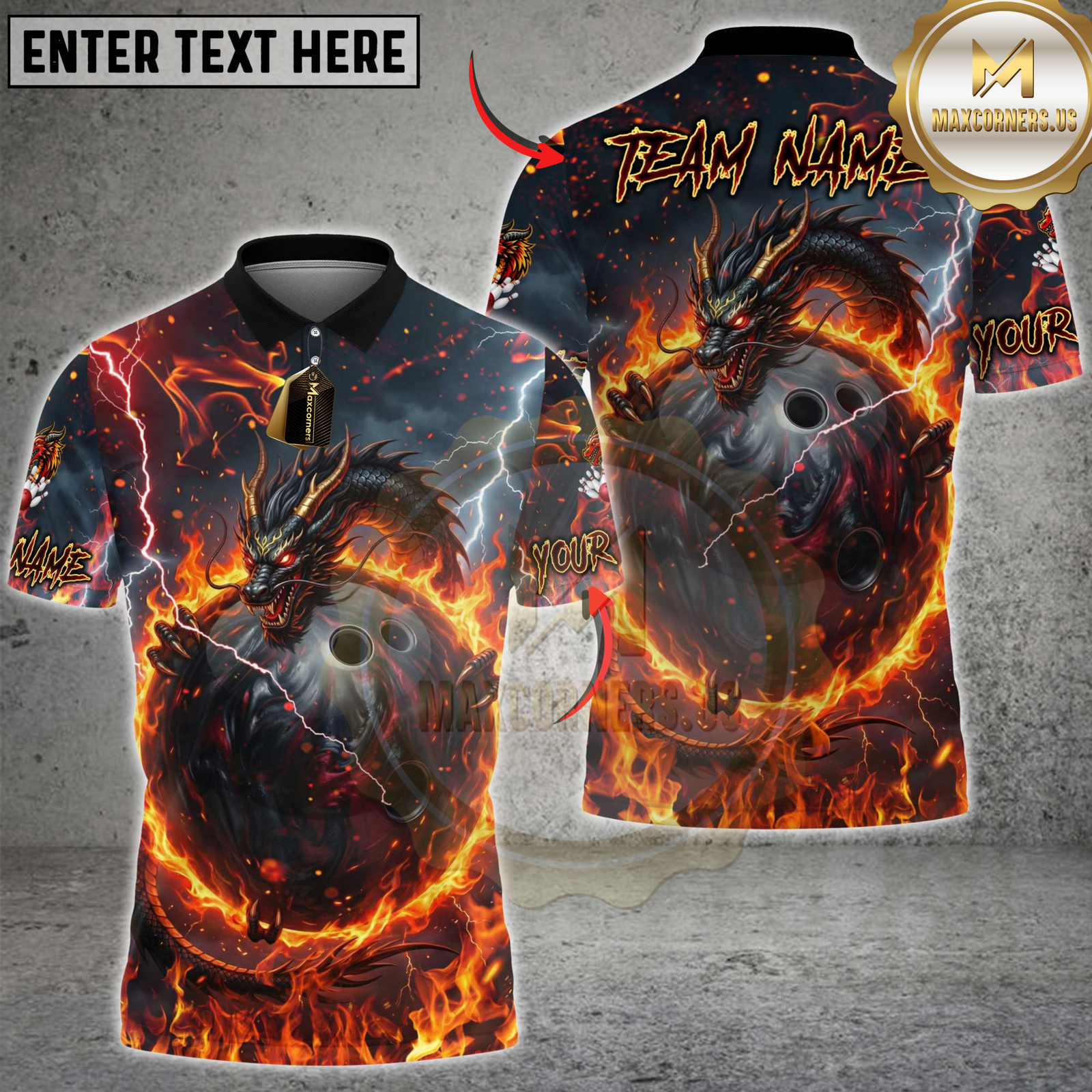 Blisscorners Bowling Fire Dragon & Bowling Ball Multicolor Customized Name, Team Name 3D Shirts