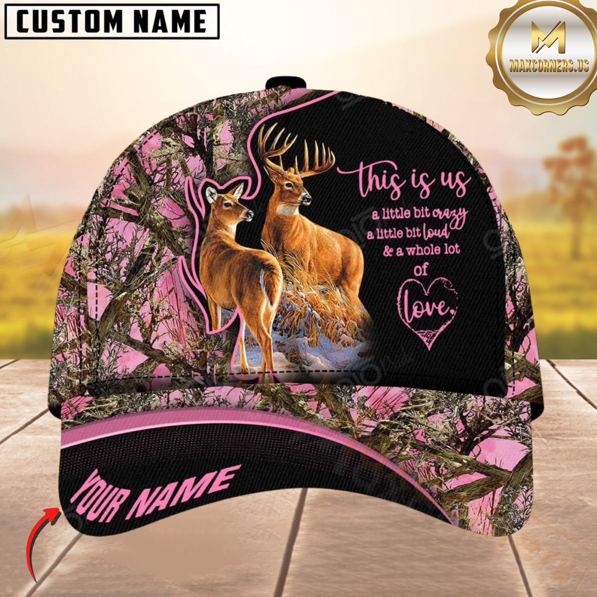 Blisscorners Hunting Deer Couple Camouflage Multicolor Personalized Name 3D Cap