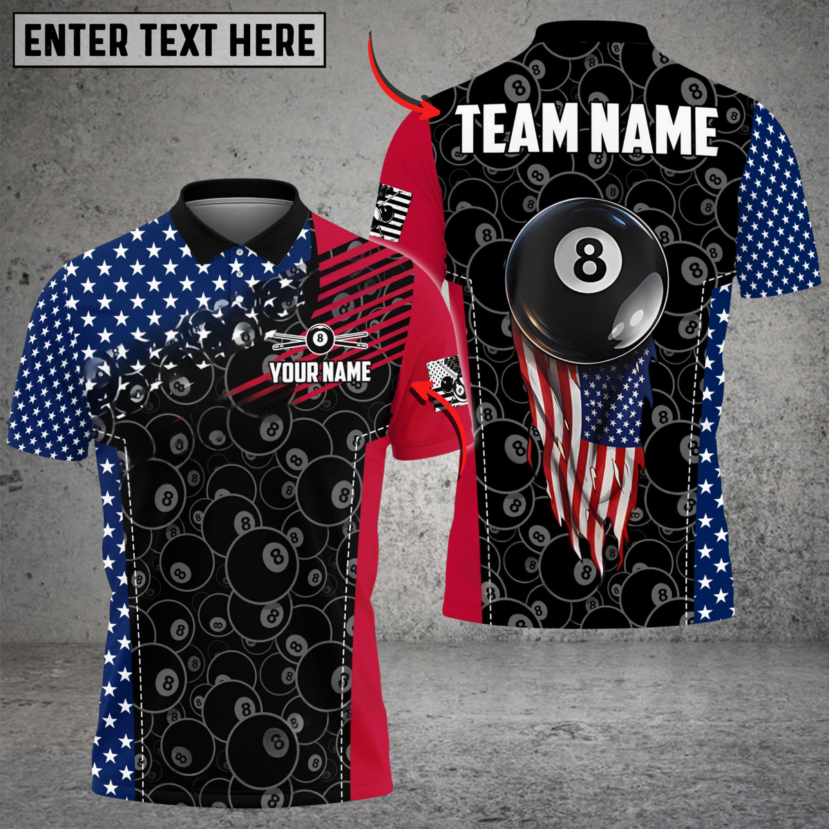 Blisscorners Billiards Ball 8 American Flag Fly Up Personalized Shirt
