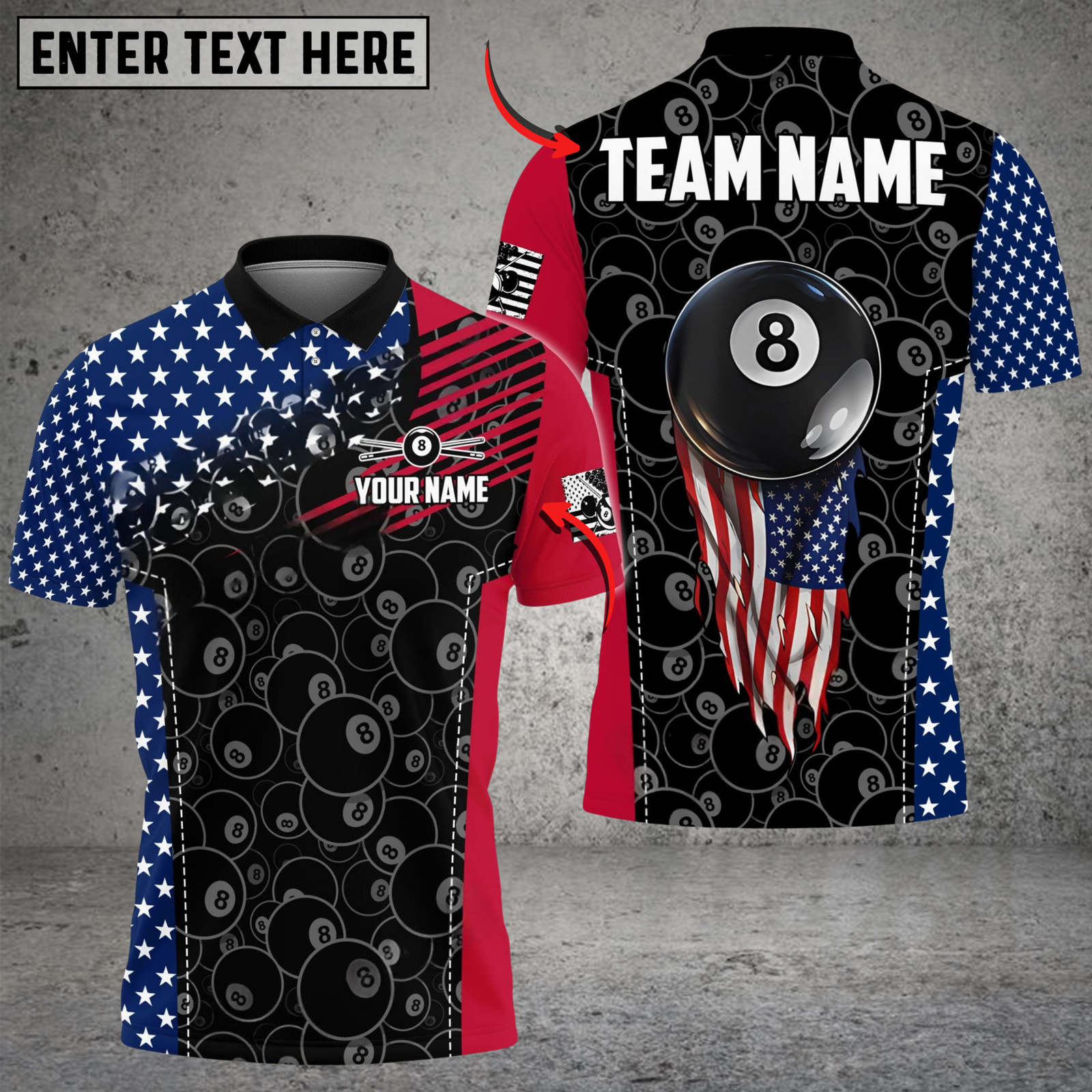 Blisscorners Billiards Ball 8 American Flag Fly Up Personalized Shirt