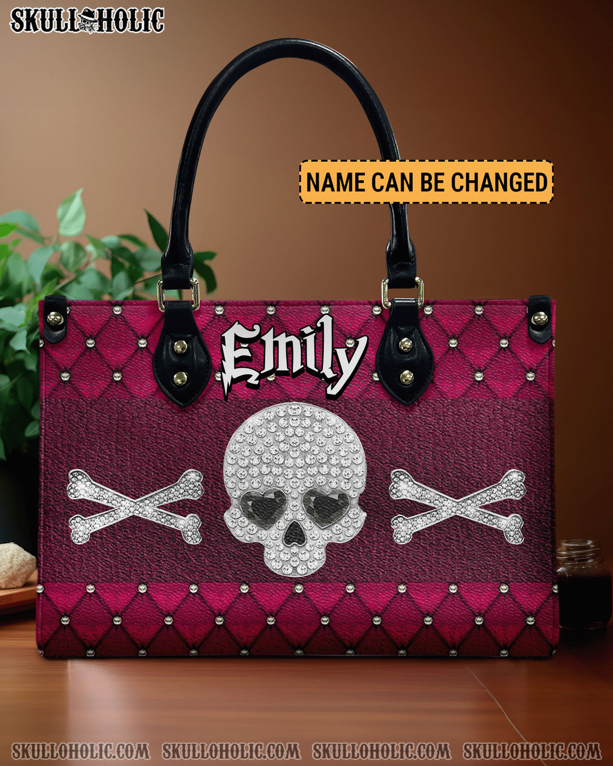 BLISSCORNERS PINK DIAMOND SKULL LEATHER HANDBAG