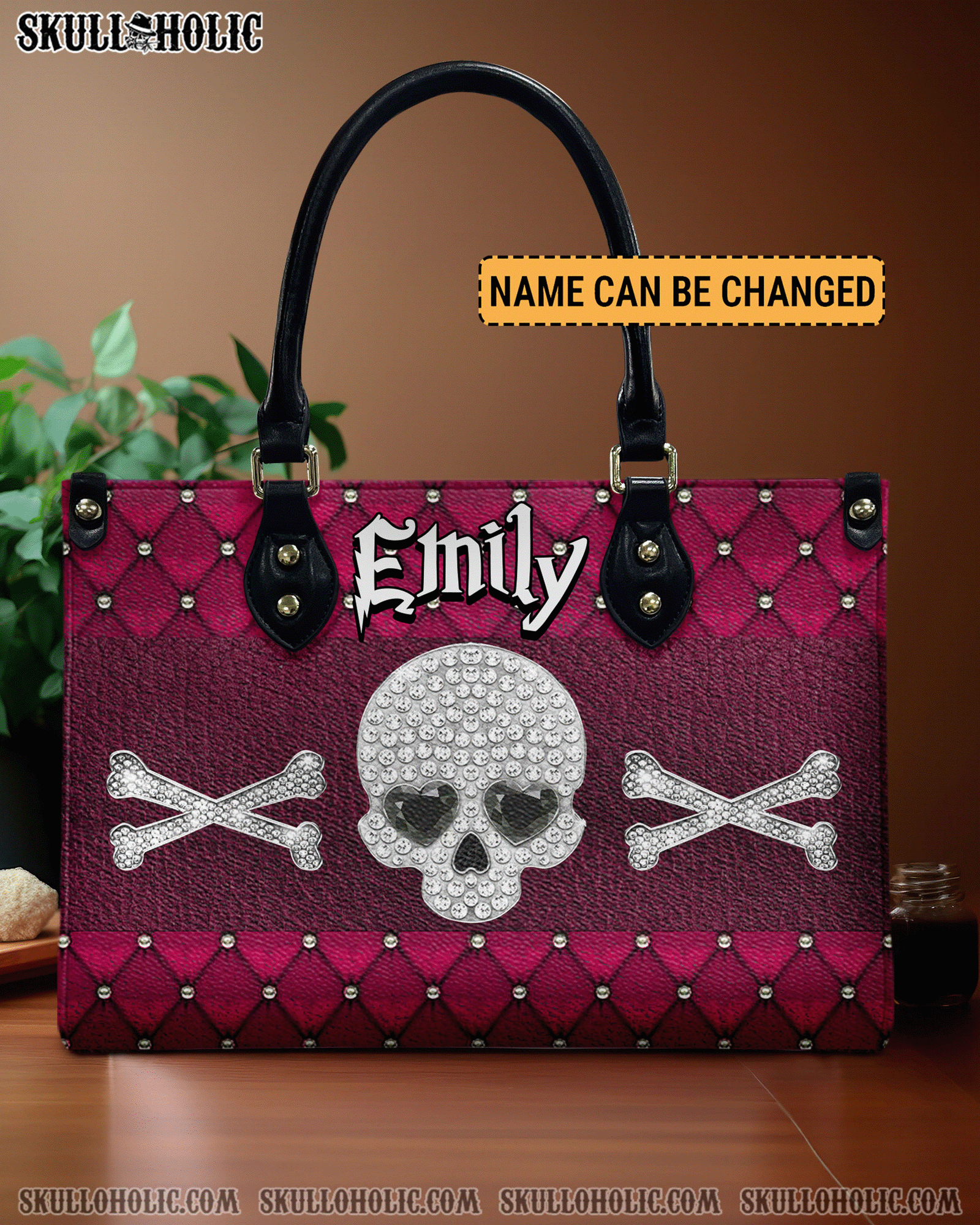 BLISSCORNERS PINK DIAMOND SKULL LEATHER HANDBAG