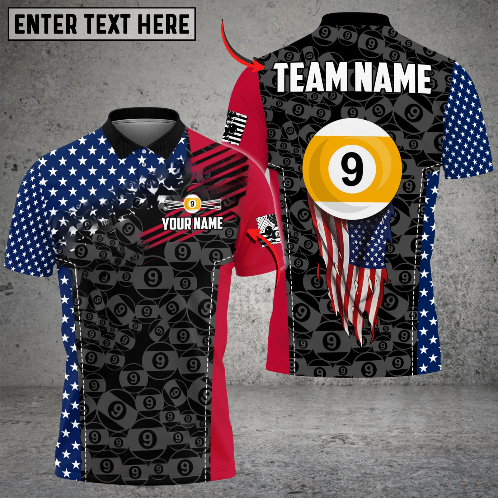 Blisscorners Billiards Ball 9 American Flag Fly Up Personalized Shirt