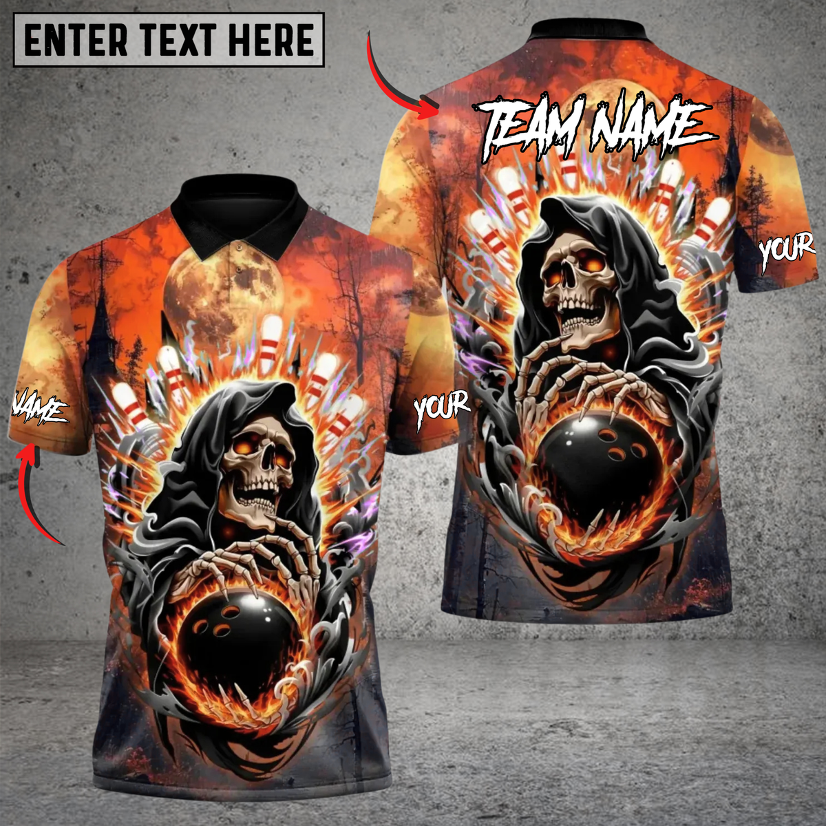 Blisscorners Bowling Reaper’s Strike Multicolor Customized Name, Team Name 3D Shirts