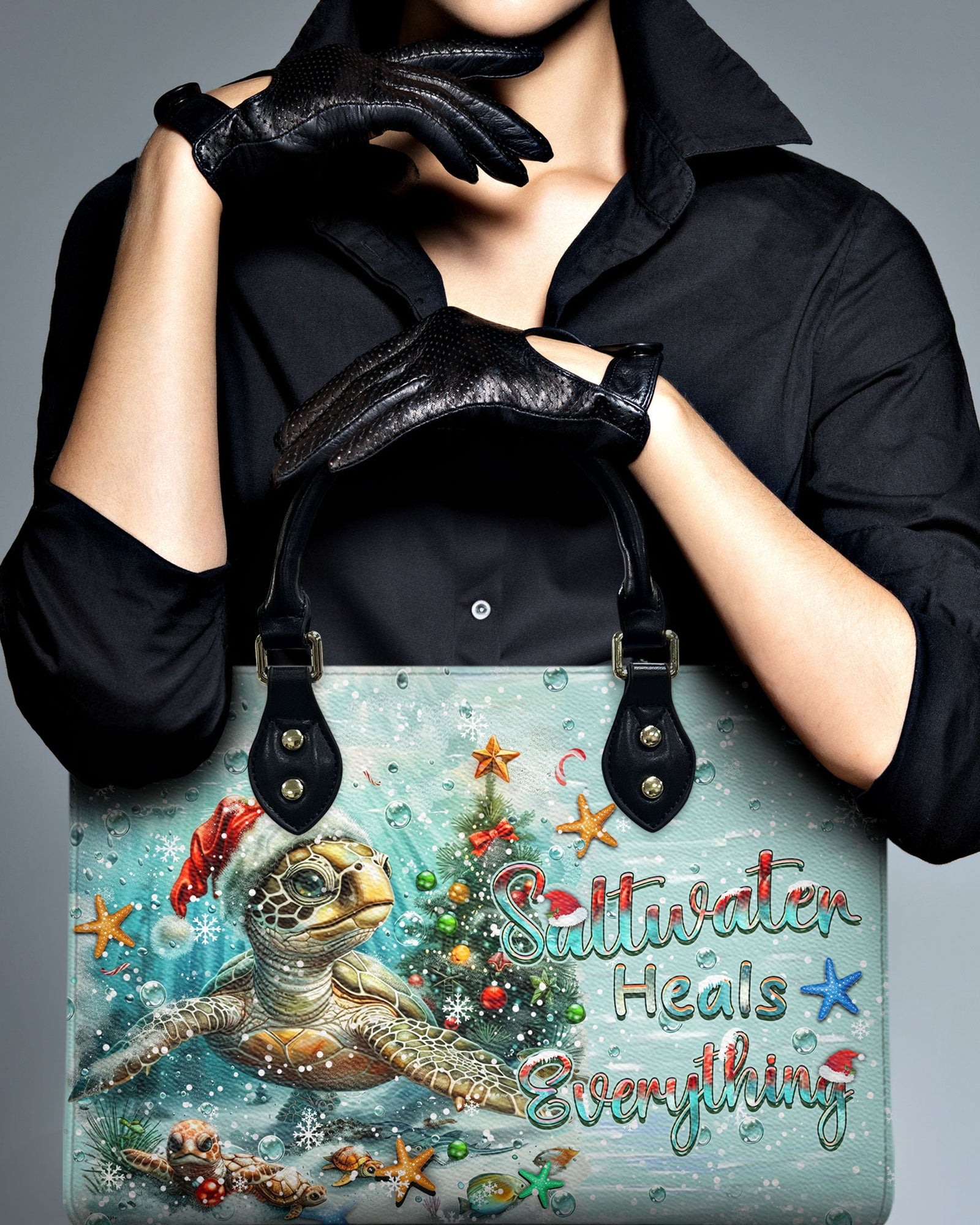 BLISSCORNERS SALTWATER HEALS EVERYTHING CHRISTMAS LEATHER HANDBAG