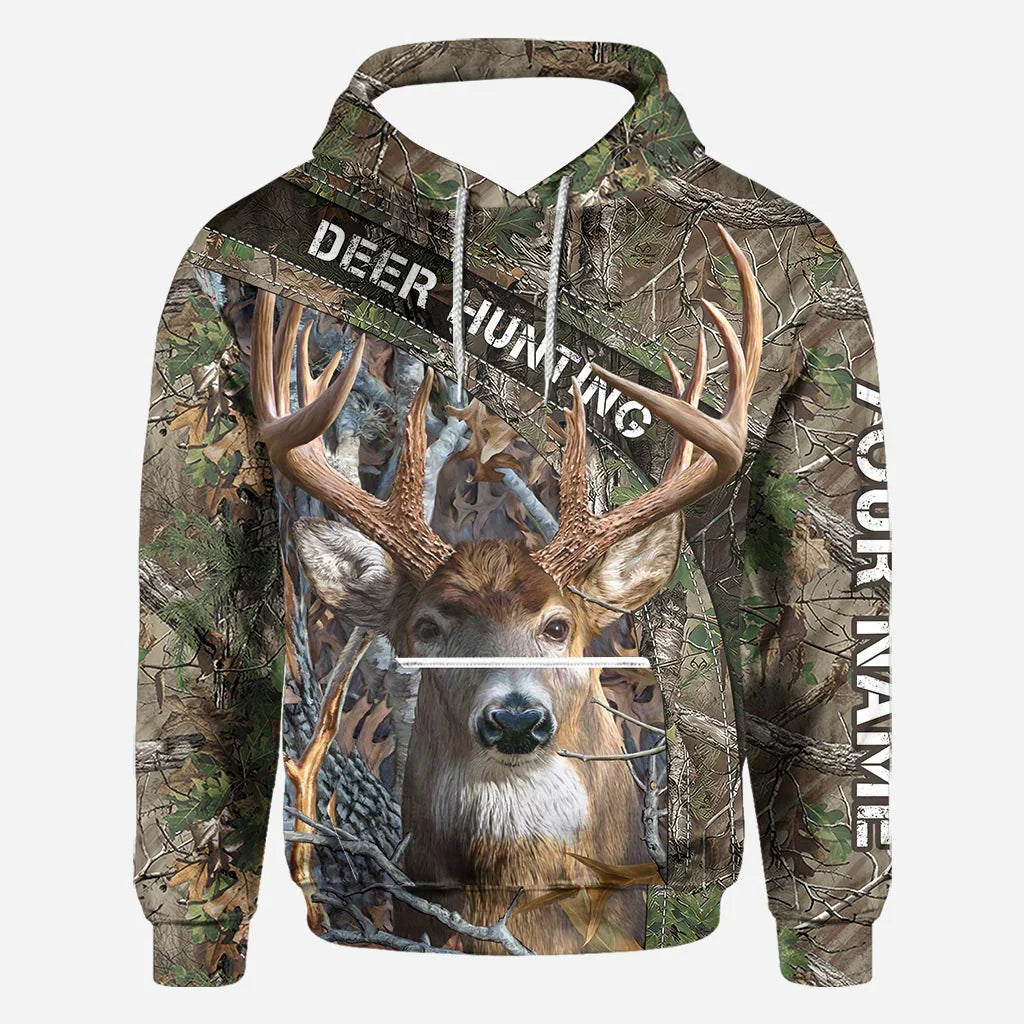 Blisscorners Deer Hunting Camo, Personalized All Over Hoodie, Personalized 3D Hoodie For Hunting Lover