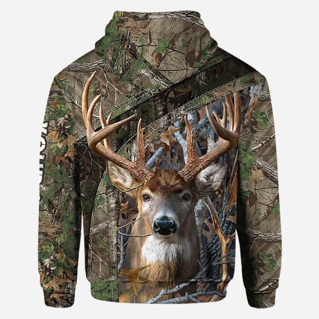 Blisscorners Deer Hunting Camo, Personalized All Over Hoodie, Personalized 3D Hoodie For Hunting Lover
