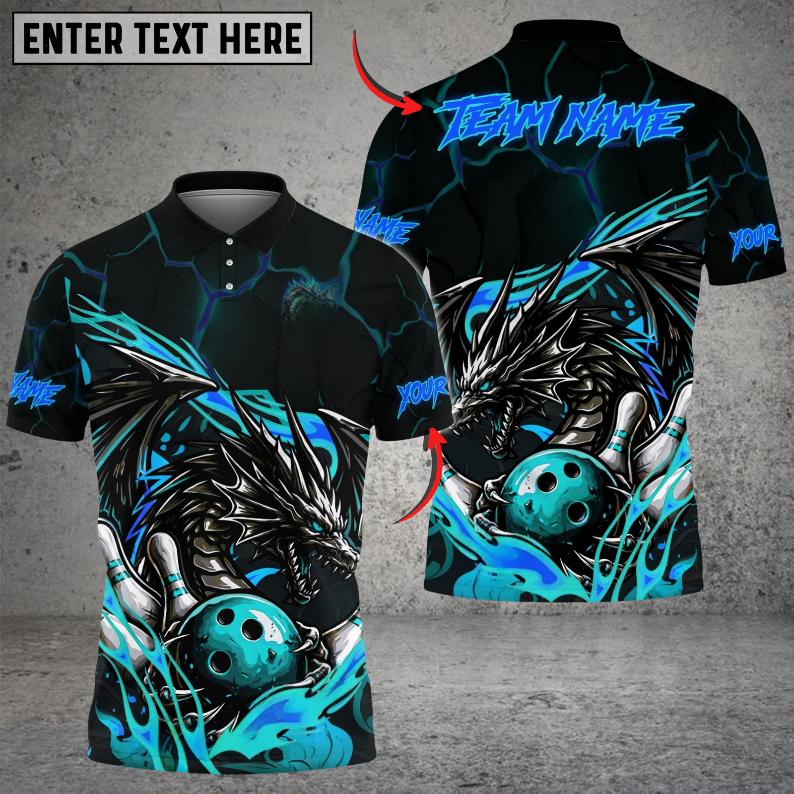 Blisscorners Bowling & Pins Flame Aura Dragon Customized Name, Team Name 3D Shirt (4 Colors)