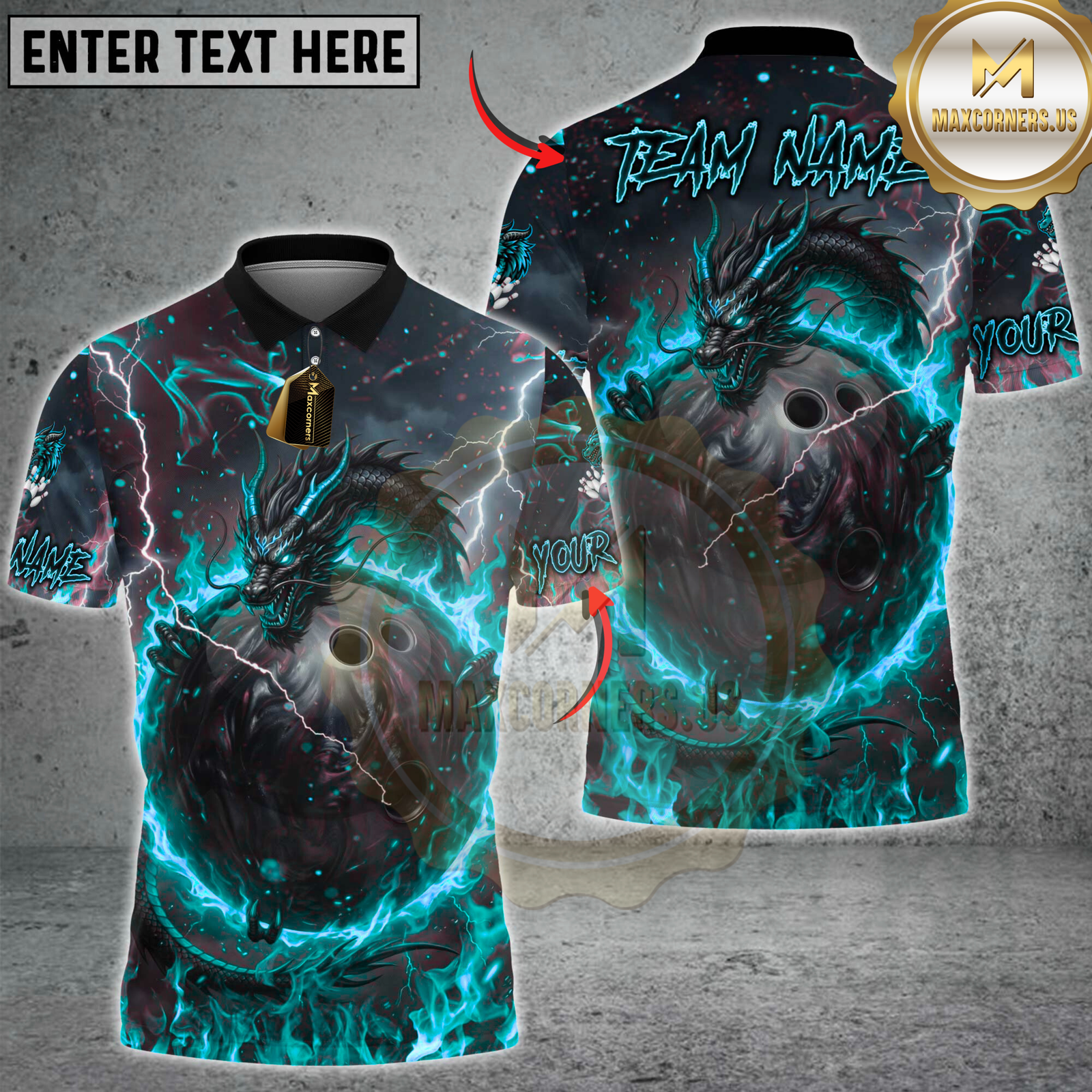 Blisscorners Bowling Fire Dragon & Bowling Ball Multicolor Customized Name, Team Name 3D Shirts