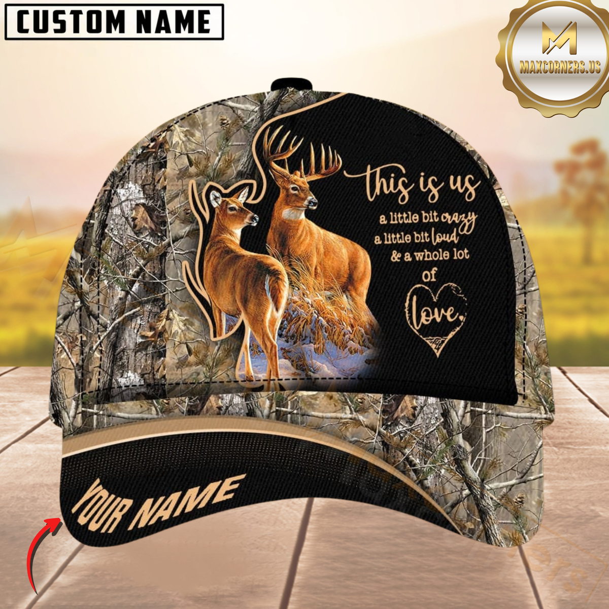 Blisscorners Hunting Deer Couple Camouflage Multicolor Personalized Name 3D Cap