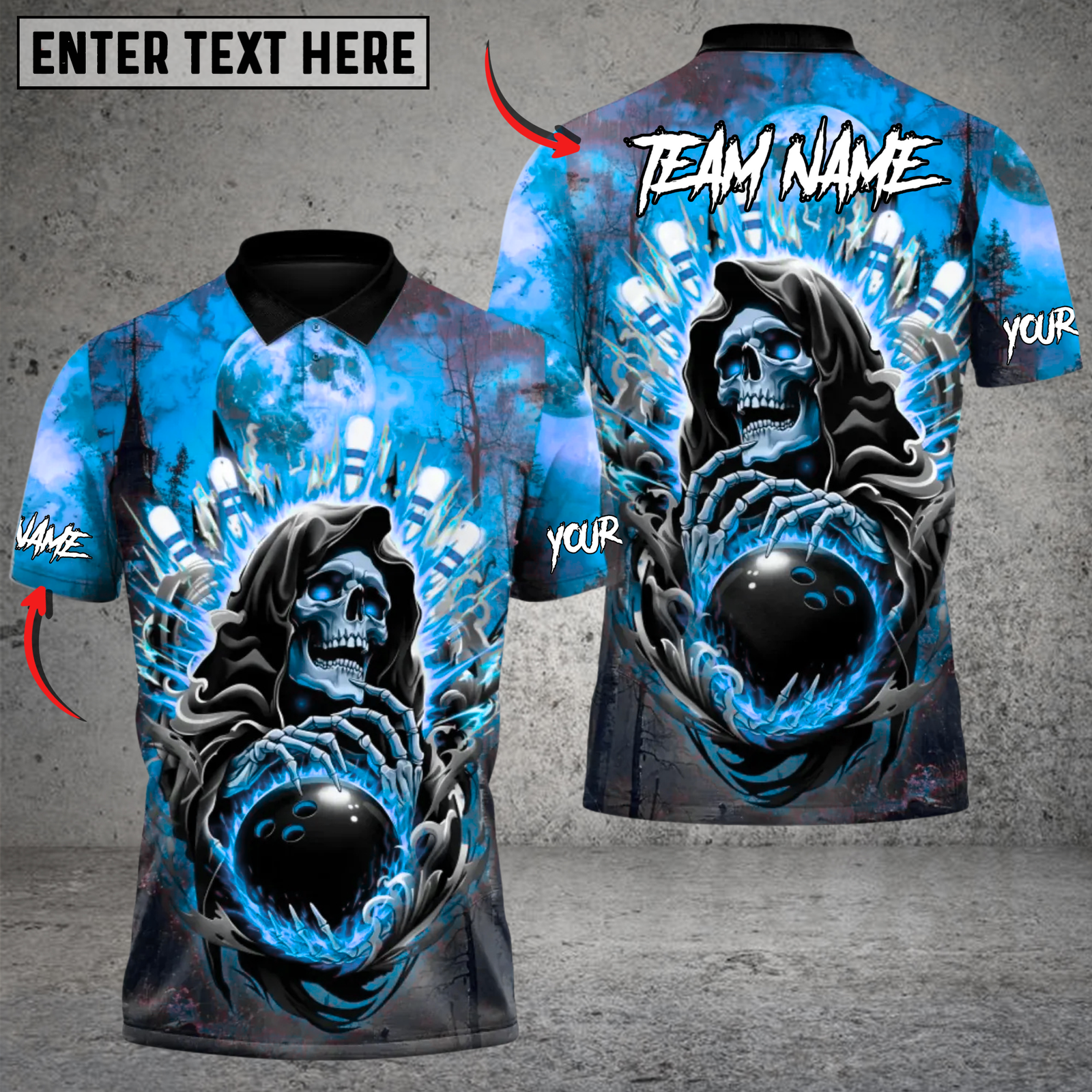 Blisscorners Bowling Reaper’s Strike Multicolor Customized Name, Team Name 3D Shirts