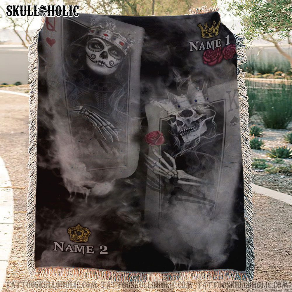 BLISSCORNERS PERSONALIZED KING QUEEN COUPLE WOVEN & FLEECE BLANKET