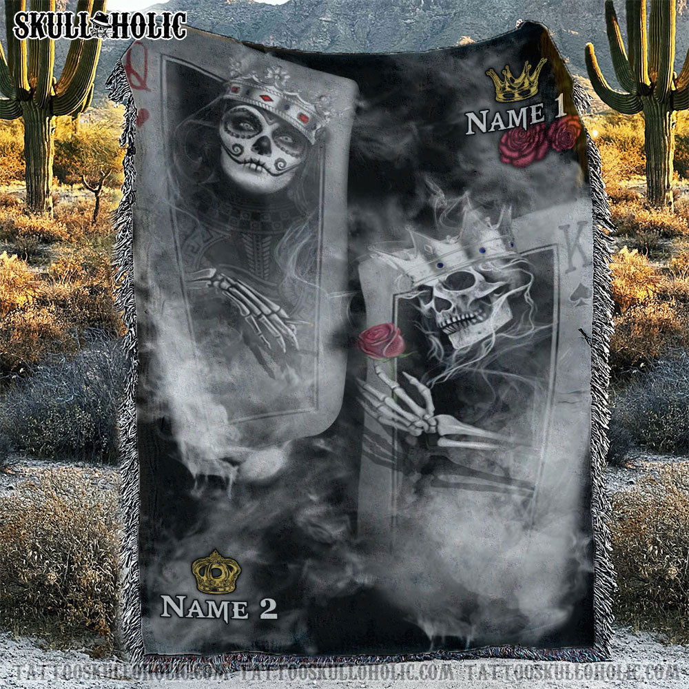 BLISSCORNERS PERSONALIZED KING QUEEN COUPLE WOVEN & FLEECE BLANKET