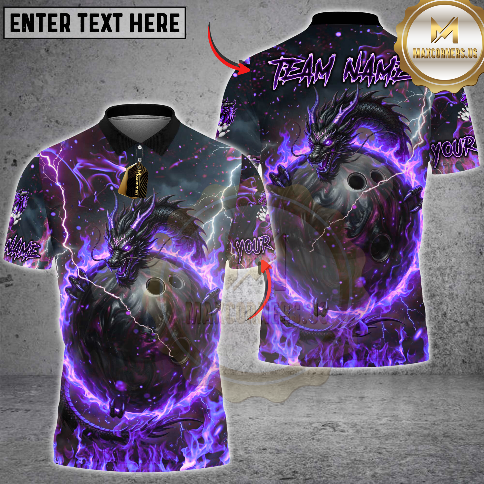 Blisscorners Bowling Fire Dragon & Bowling Ball Multicolor Customized Name, Team Name 3D Shirts