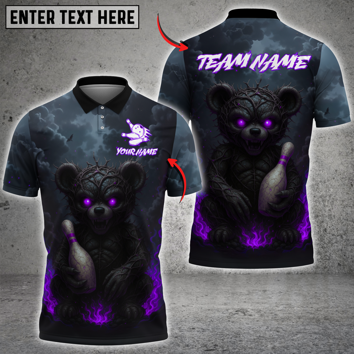 Blisscorners Bowling Evil Teddy Bear with Bowling Pin Multicolor Customized Name, Team Name 3D Shirts