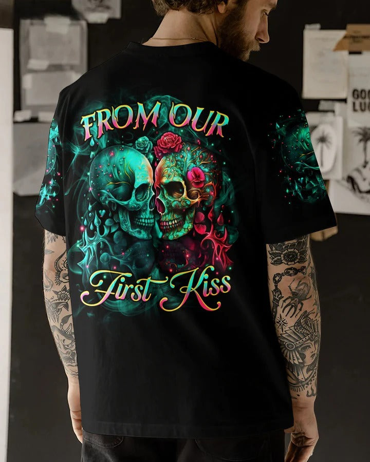 BLISSCORNERS FROM OUR FIRST KISS SKULL ART COUPLE ALL OVER PRINT