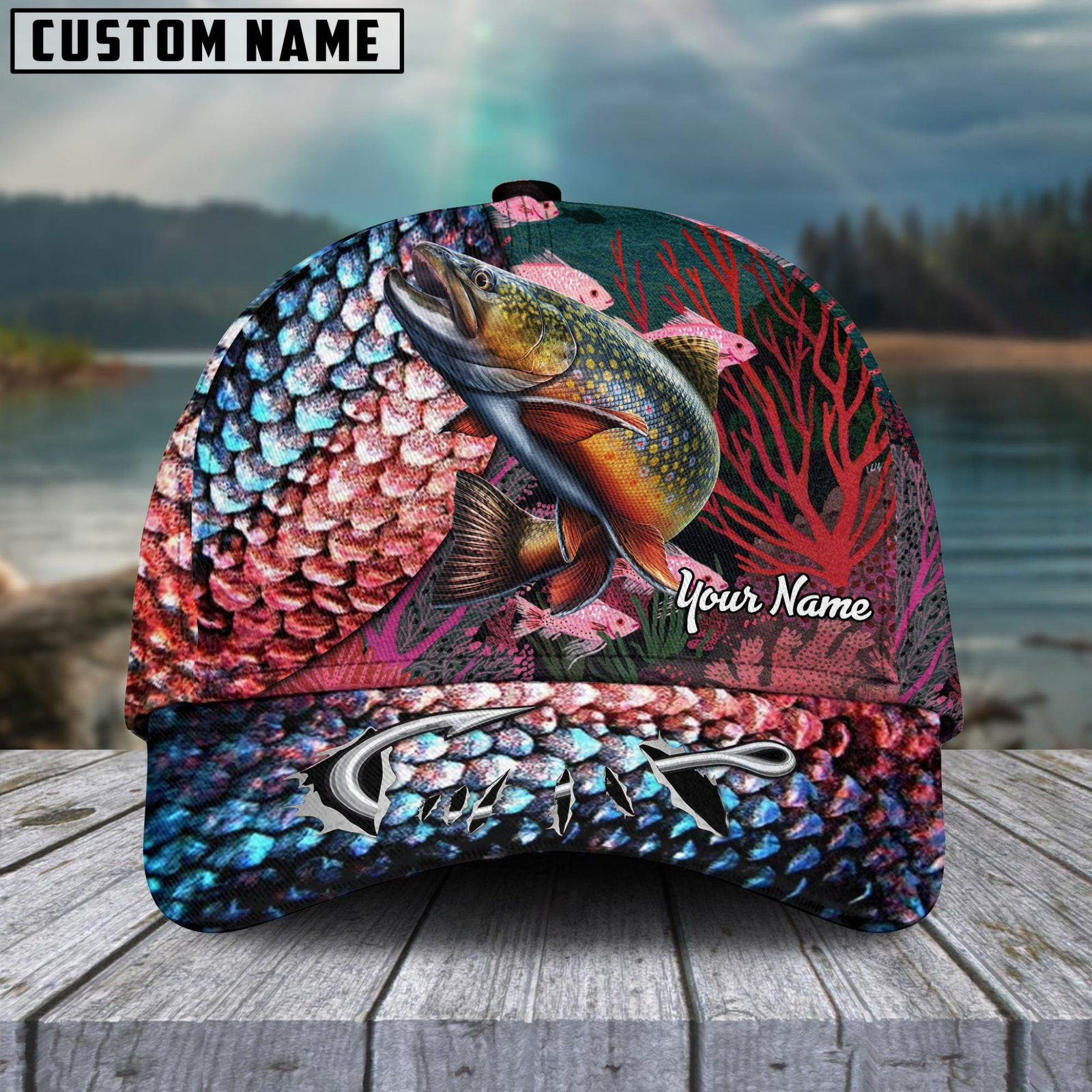 Blisscorners Trout Fishing Colorful Customized Name 3D Cap