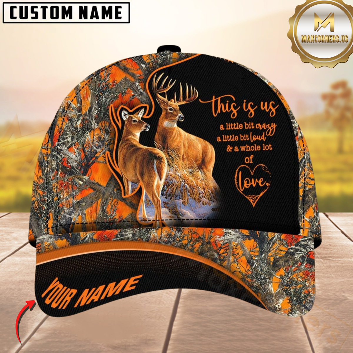 Blisscorners Hunting Deer Couple Camouflage Multicolor Personalized Name 3D Cap