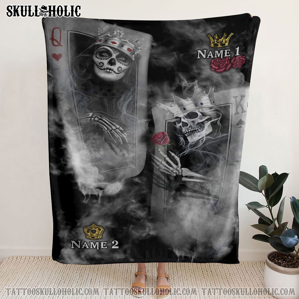 BLISSCORNERS PERSONALIZED KING QUEEN COUPLE WOVEN & FLEECE BLANKET