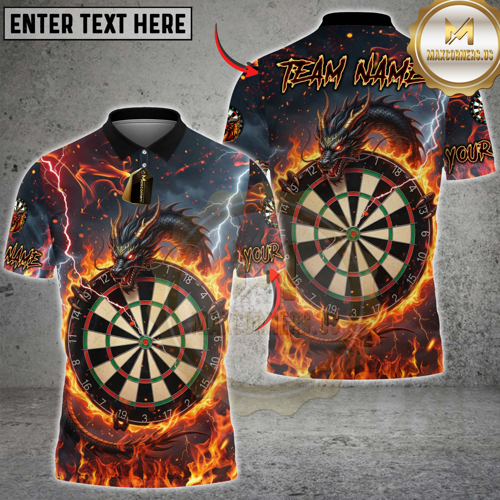Blisscorners Darts Fire Dragon & Dartboard Multicolor Customized Name, Team Name 3D Shirts