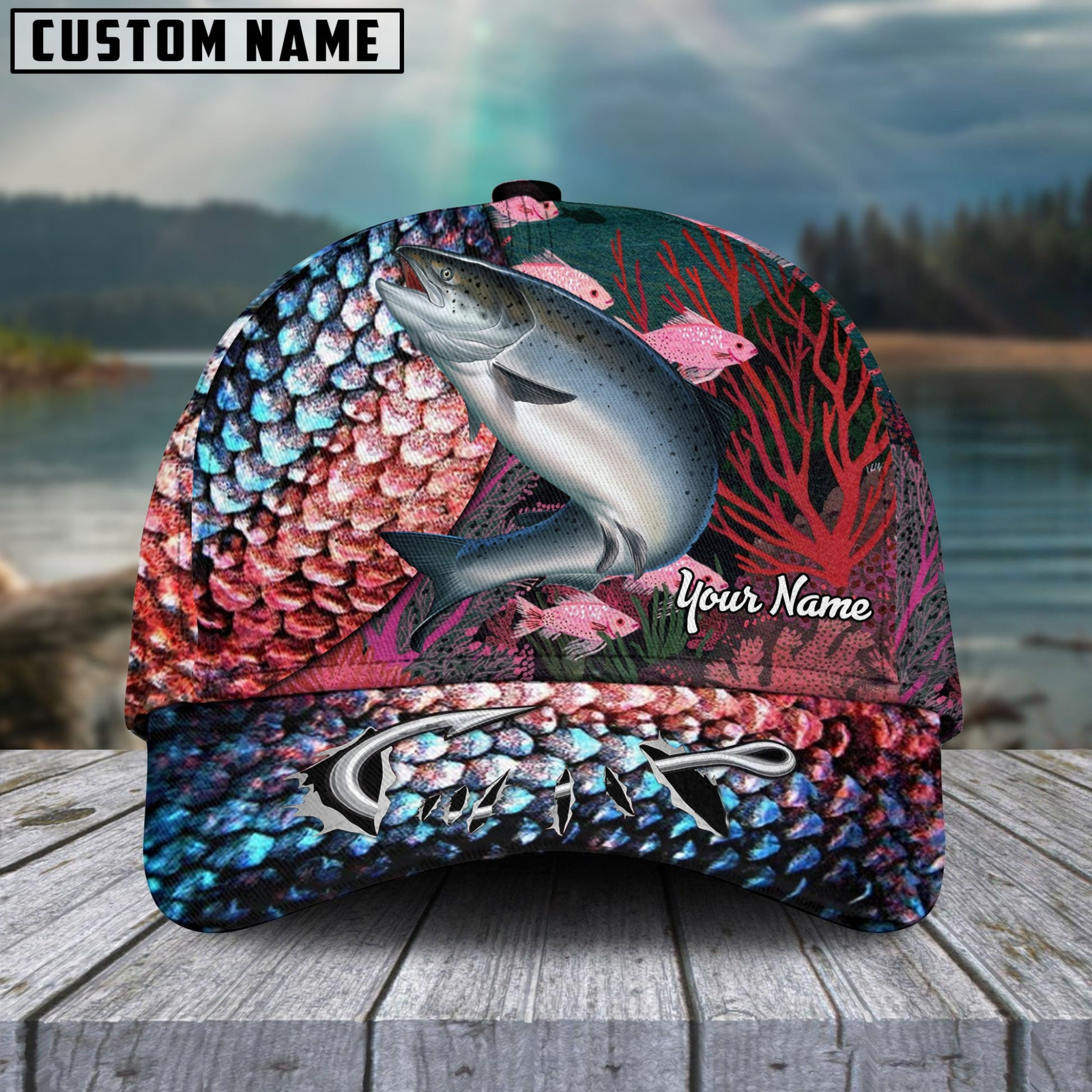 Blisscorners Salmon Fishing Colorful Customized Name 3D Cap