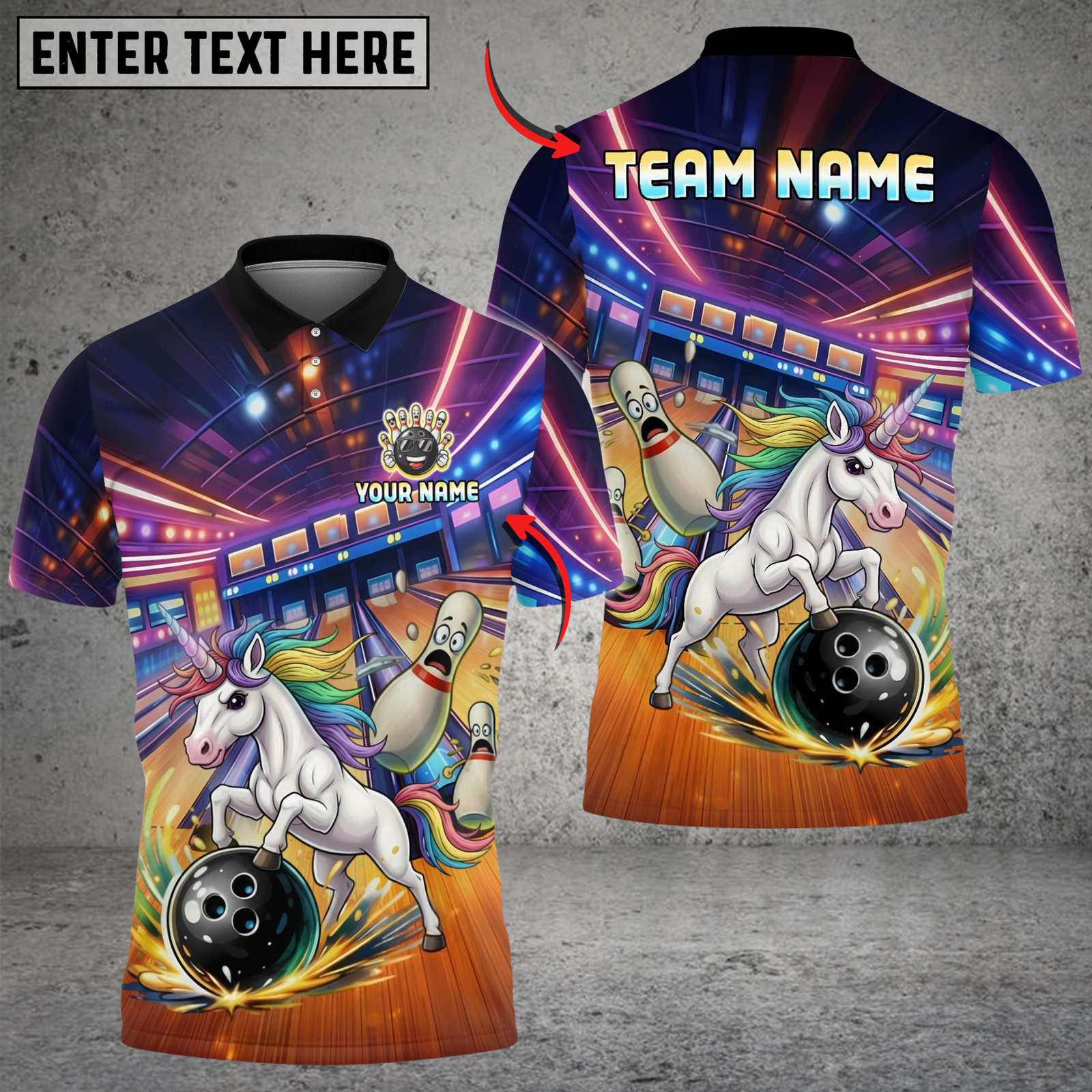 Blisscorners Bowling And Pins Funny Cute Unicorn Strike Customized Name, Team Name 3D Shirt