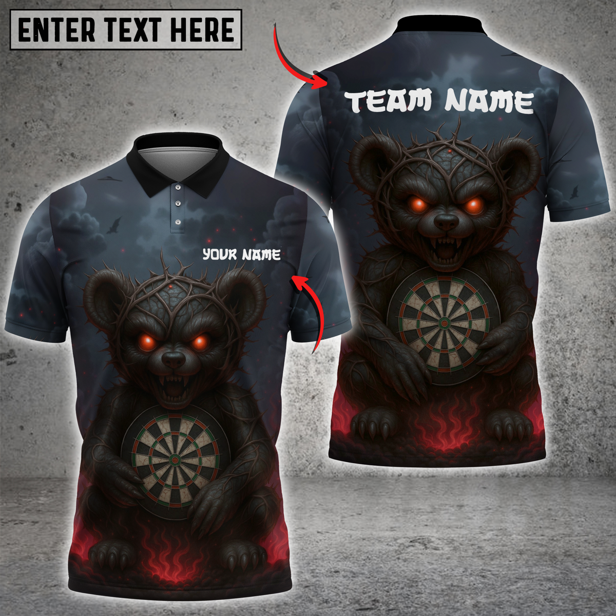 Blisscorners Darts Evil Teddy Bear with Dartboard Multicolor Customized Name, Team Name 3D Shirts