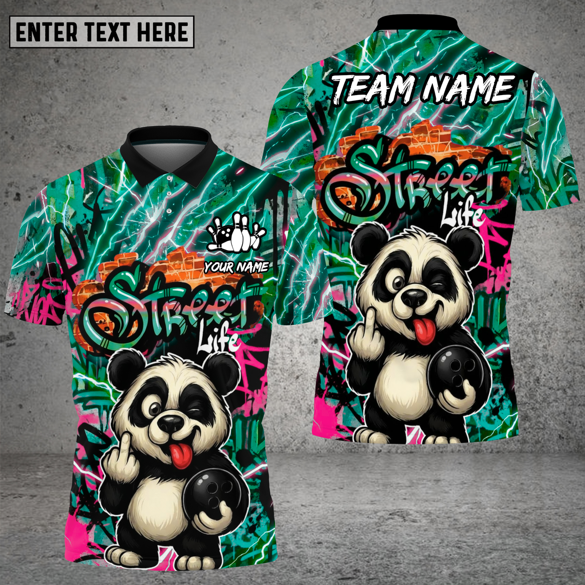 Blisscorners Street Life Panda Bowling Neon Flash Multioptions Personalized Name, Team Name Unisex 3D Shirt (4 Colors)