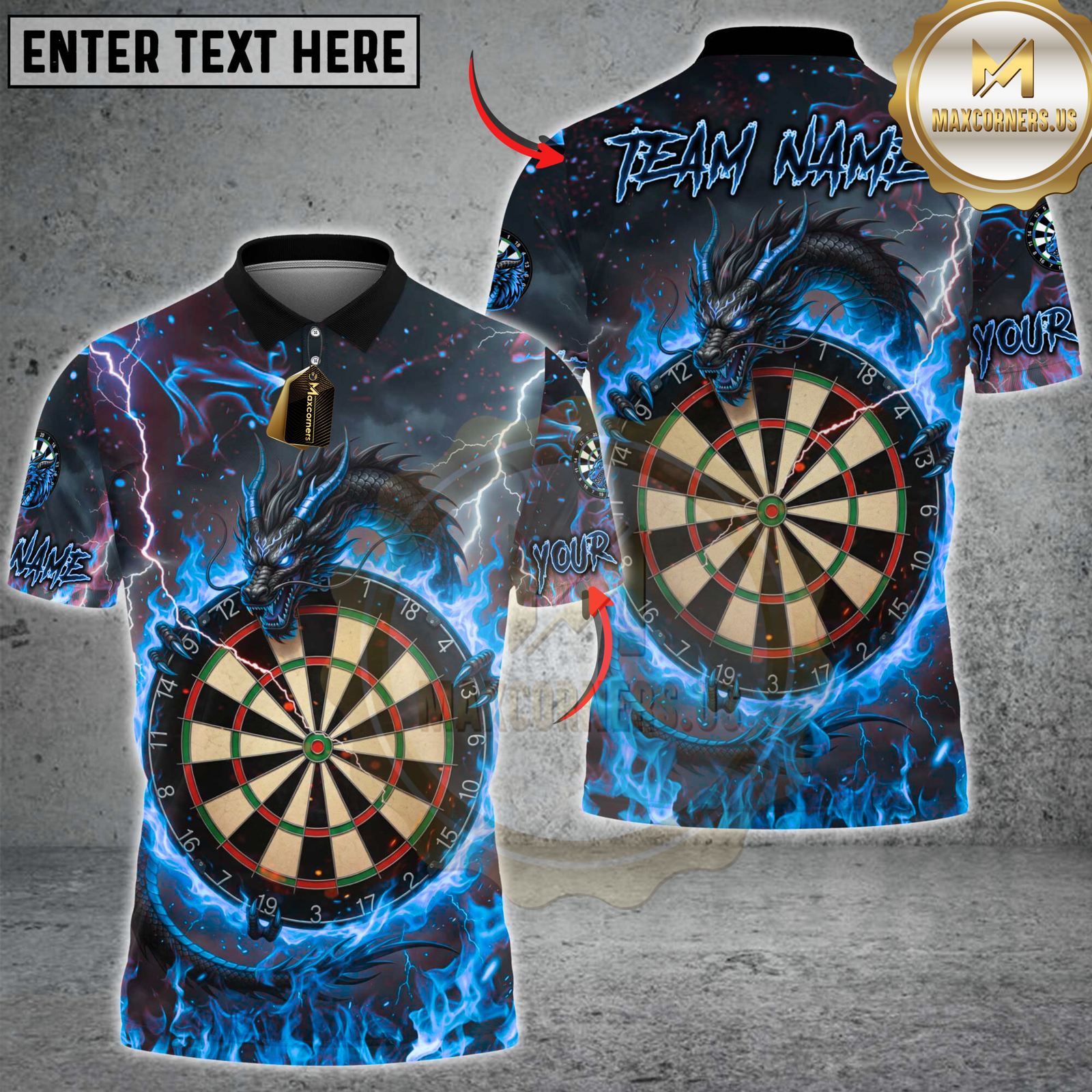 Blisscorners Darts Fire Dragon & Dartboard Multicolor Customized Name, Team Name 3D Shirts