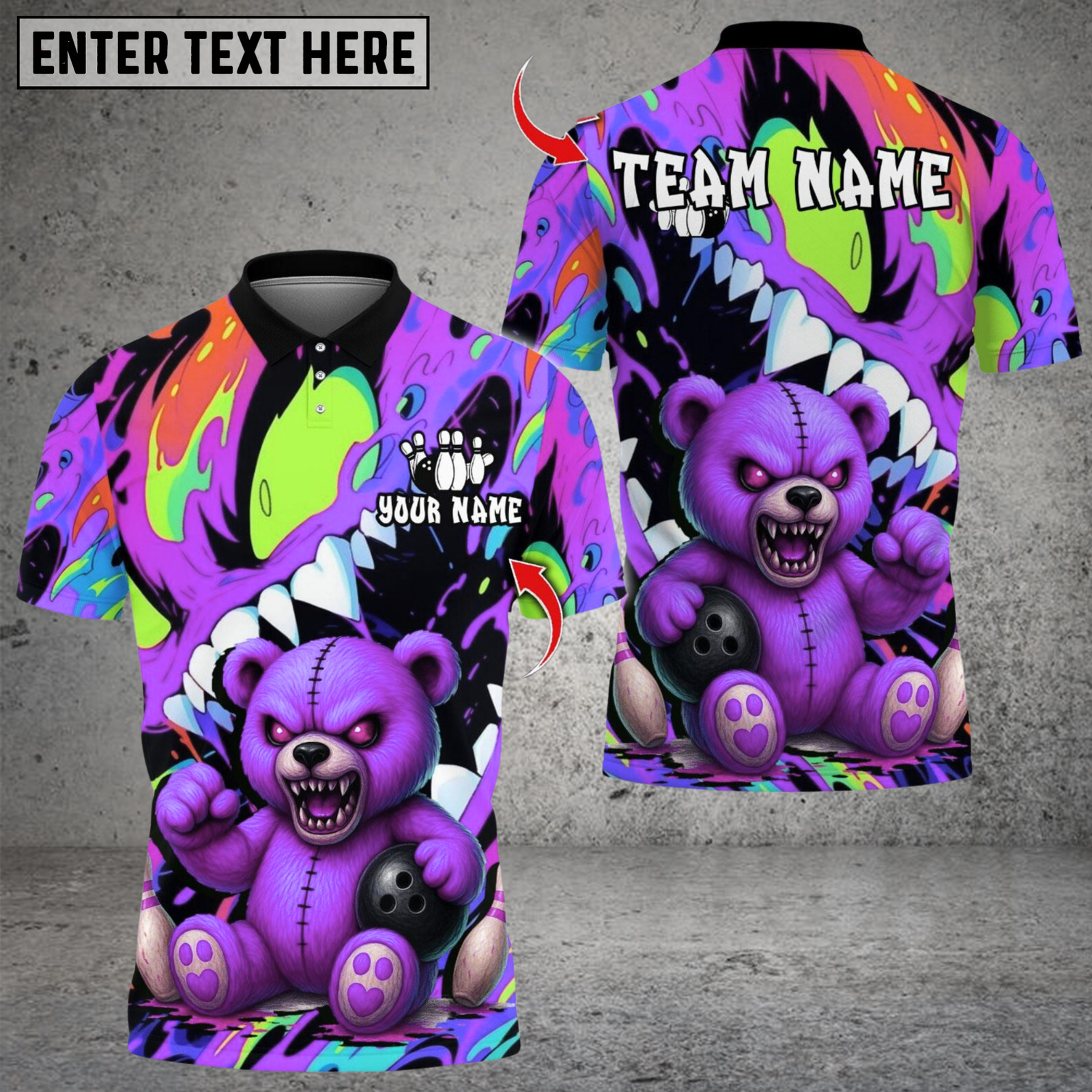 Blisscorners Bowling Teddy Monster Multicolor Customized Name, Team Name 3D Shirts