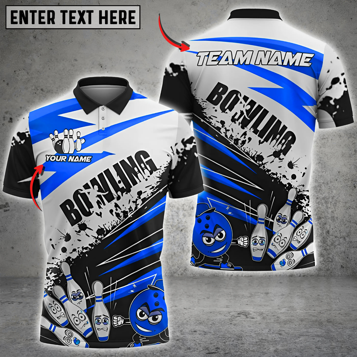 Blisscorners Bowling Funny Cartoon Graffiti Multicolor Customized Name, Team Name 3D Shirts