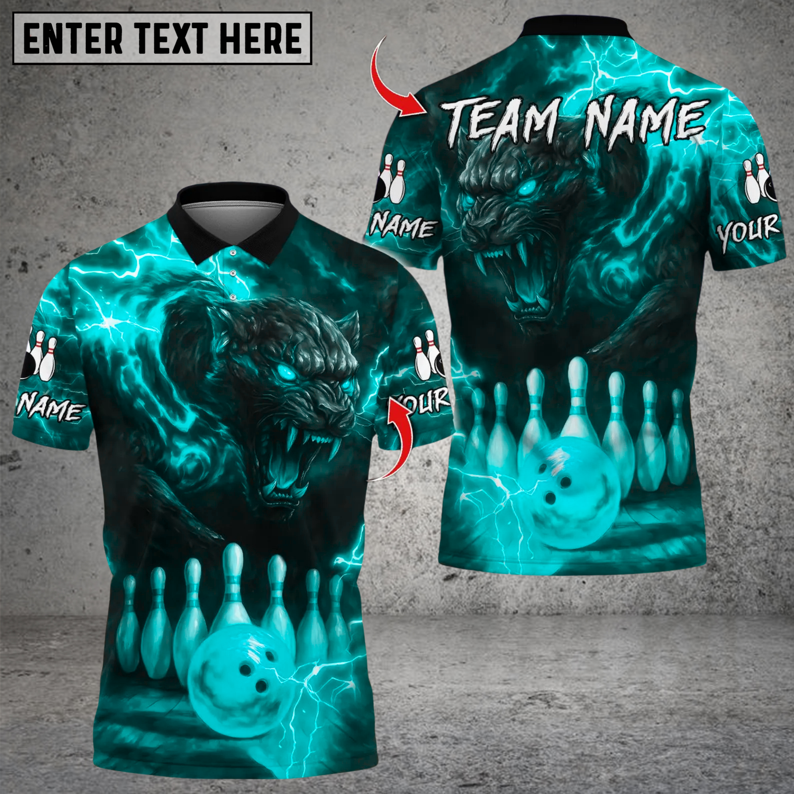 Blisscorners Black Panther Lightning Bowling Multicolor Customized Name, Team Name 3D Shirts