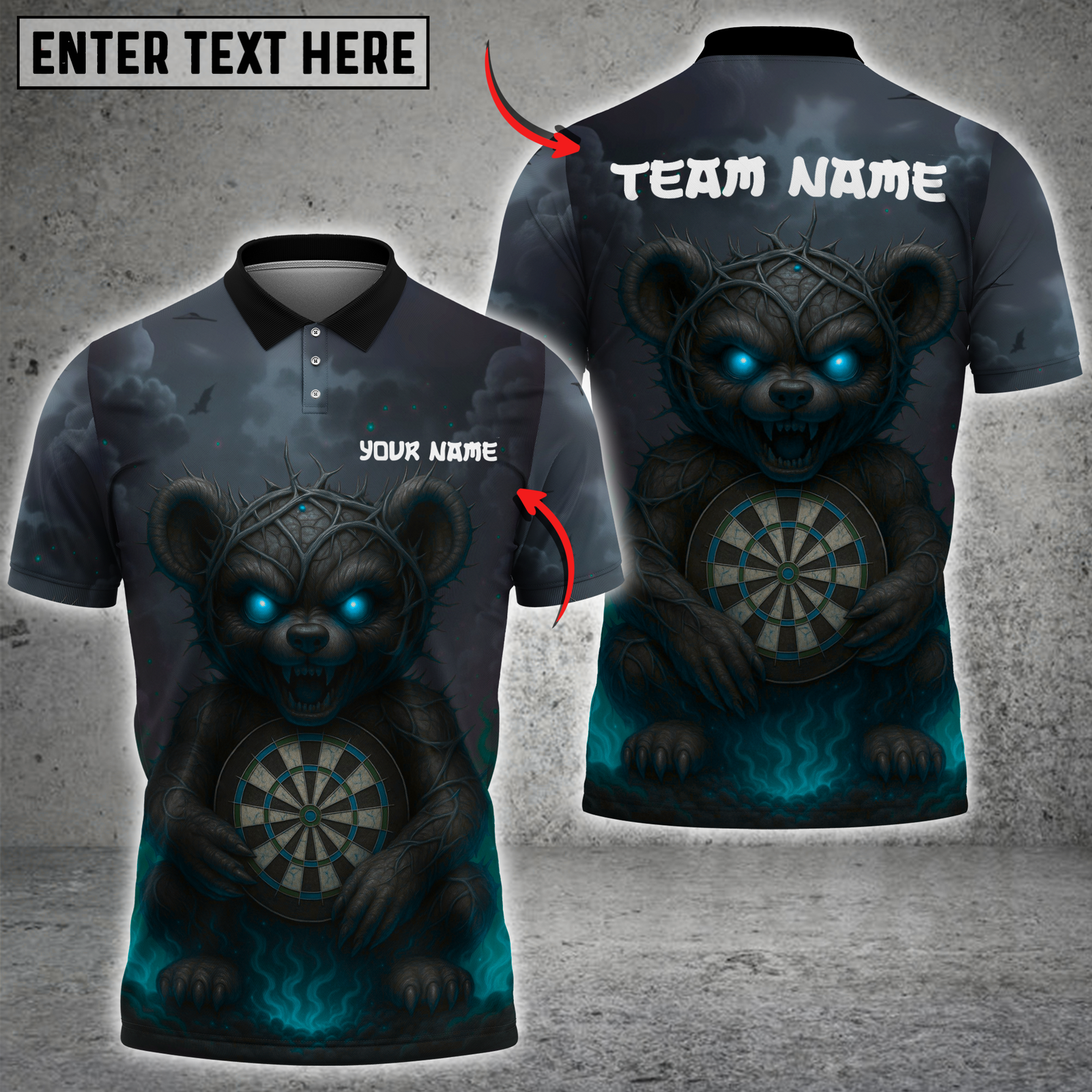 Blisscorners Darts Evil Teddy Bear with Dartboard Multicolor Customized Name, Team Name 3D Shirts
