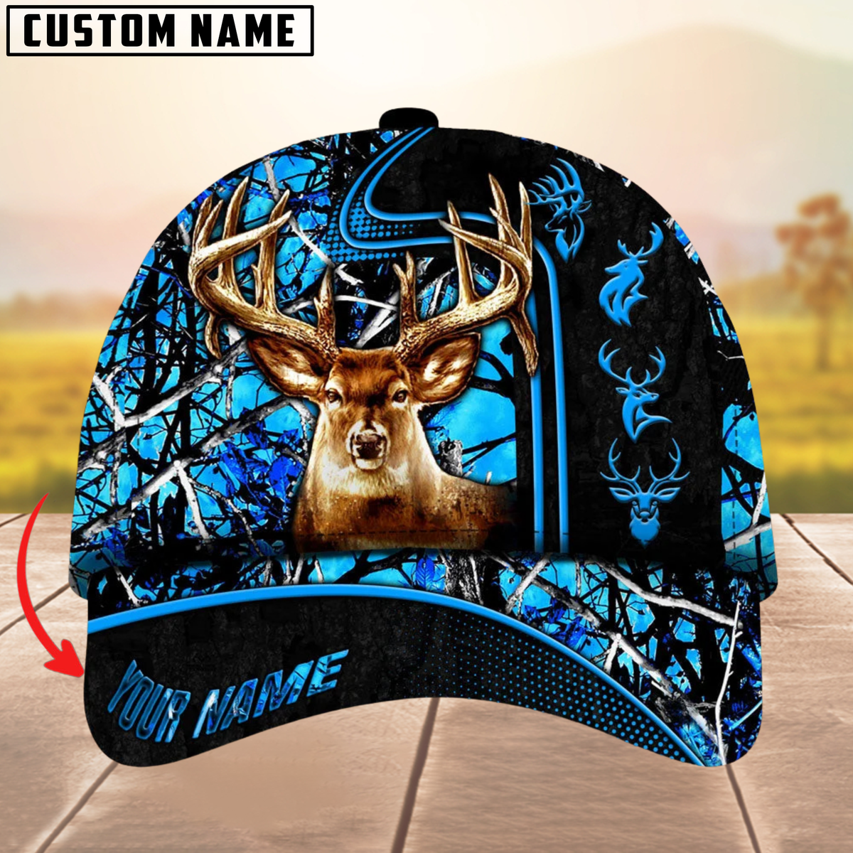 Blisscorners Beautiful Deer Hunting Version 2 Camouflage Pattern Multicolor Personalized Name 3D Cap