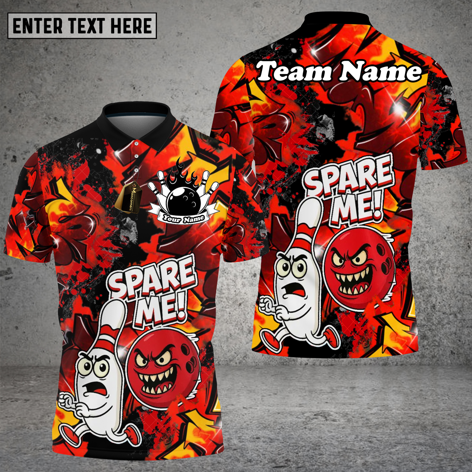 Blisscorners Spare Me Bowling Cartoon Fire Burst Multioptions Personalized Name, Team Name Unisex 3D Shirt (4 Colors)
