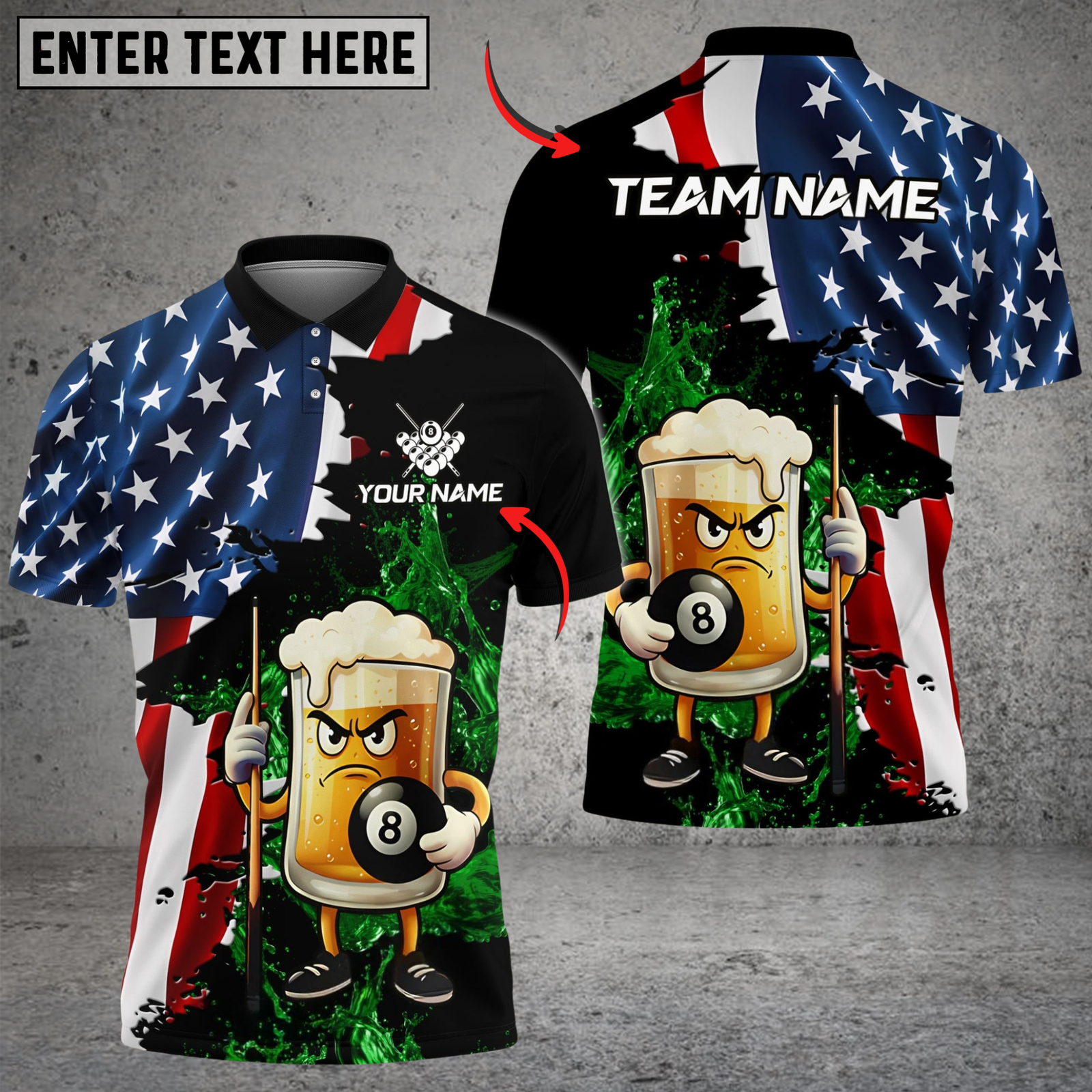 Blisscorners Billiards Ball 8 Grumpy Beer Mug American Flag Customized Name, Team Name 3D Shirt (4 Colors)