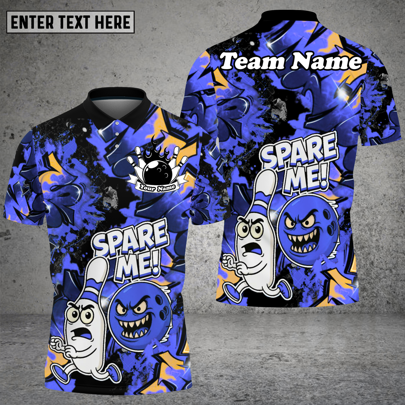 Blisscorners Spare Me Bowling Cartoon Fire Burst Multioptions Personalized Name, Team Name Unisex 3D Shirt (4 Colors)