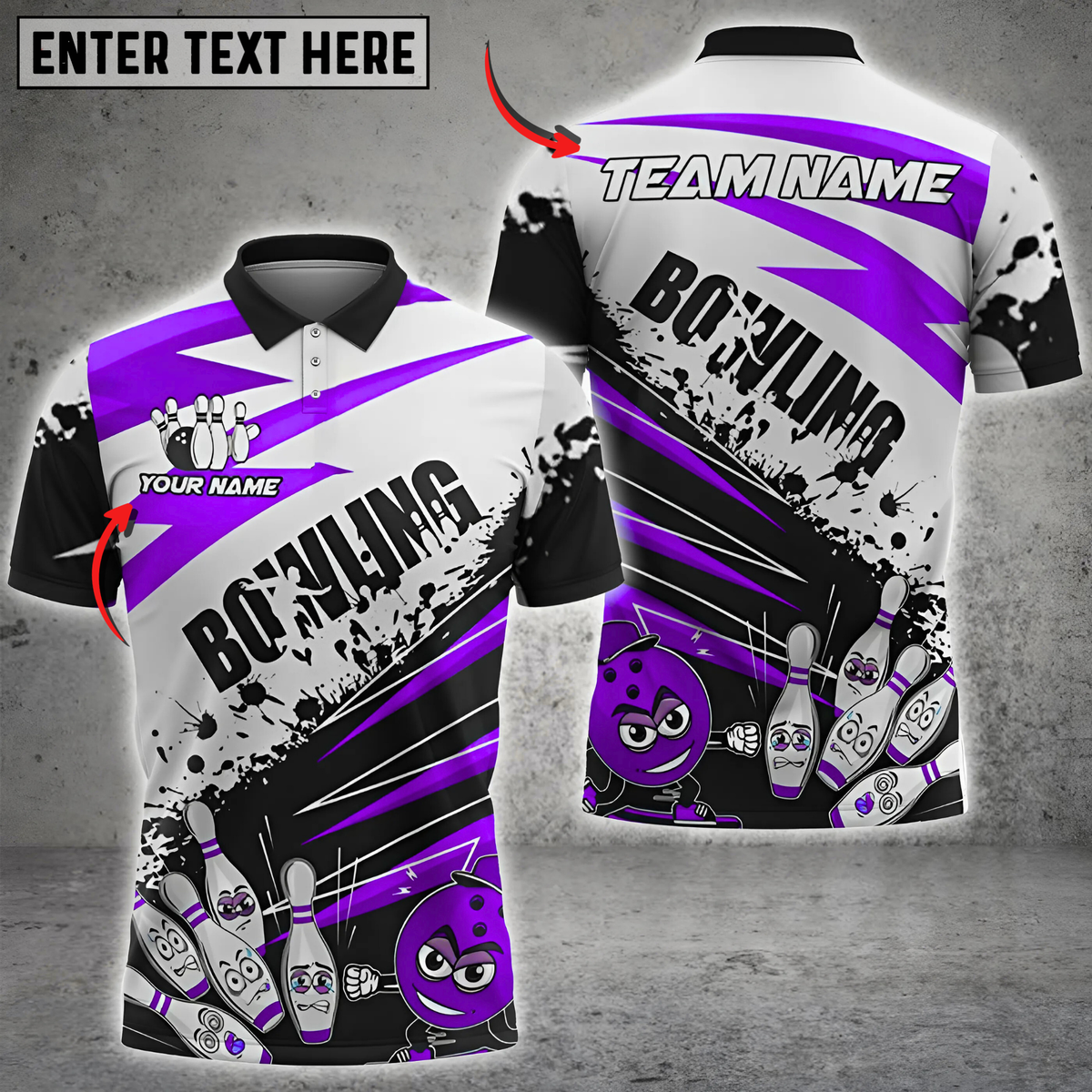 Blisscorners Bowling Funny Cartoon Graffiti Multicolor Customized Name, Team Name 3D Shirts