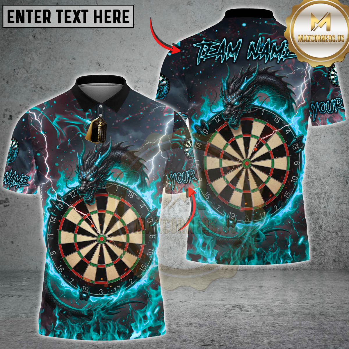 Blisscorners Darts Fire Dragon & Dartboard Multicolor Customized Name, Team Name 3D Shirts