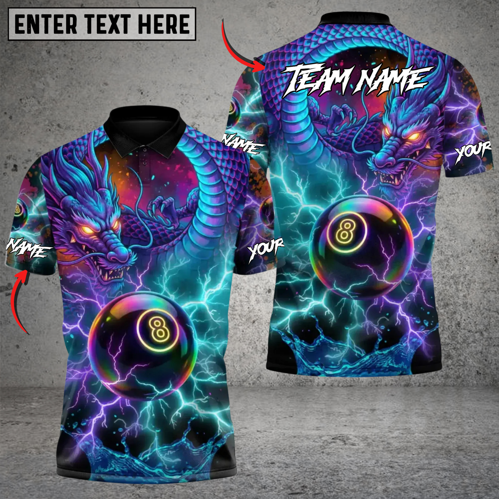 Blisscorners Billiard Stormborn Dragon Power Ball 8 Multicolor Customized Name, Team Name 3D Shirt